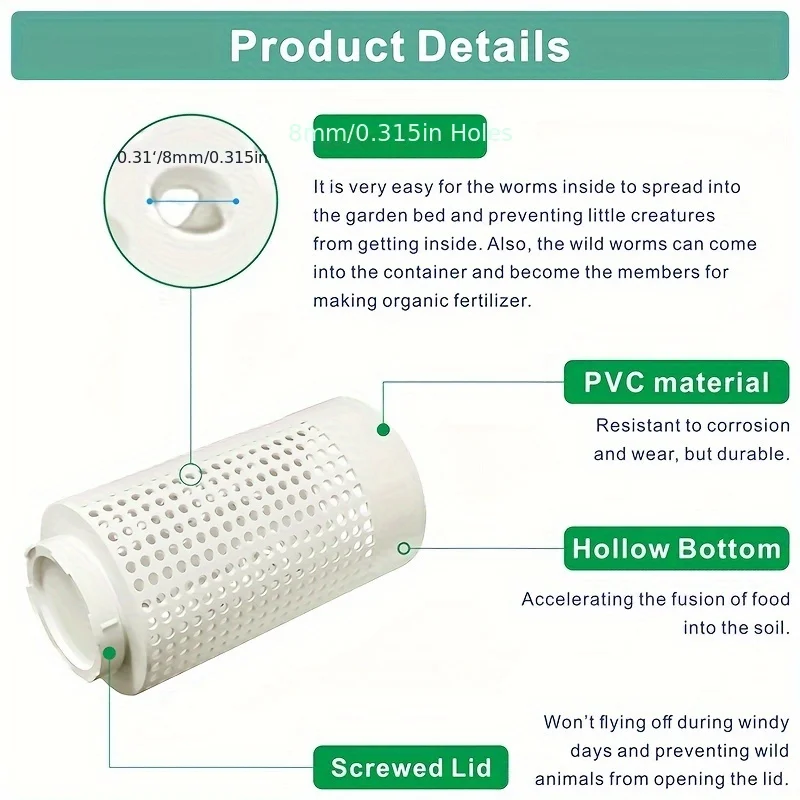Worm Composting Bin for Small Flower Pots and Garden Space-Saving PVC Worm Tea Composter Tube 1pc