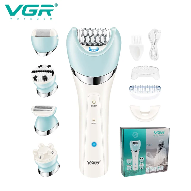 VGR Epilatore 5 In 1 Electri Donne Epilatore Rasoio Femminile Gamba Corpo di Rimozione Dei Capelli Della Signora Bikini Trimmer Pulizia Del Viso Massaggio V-703 1