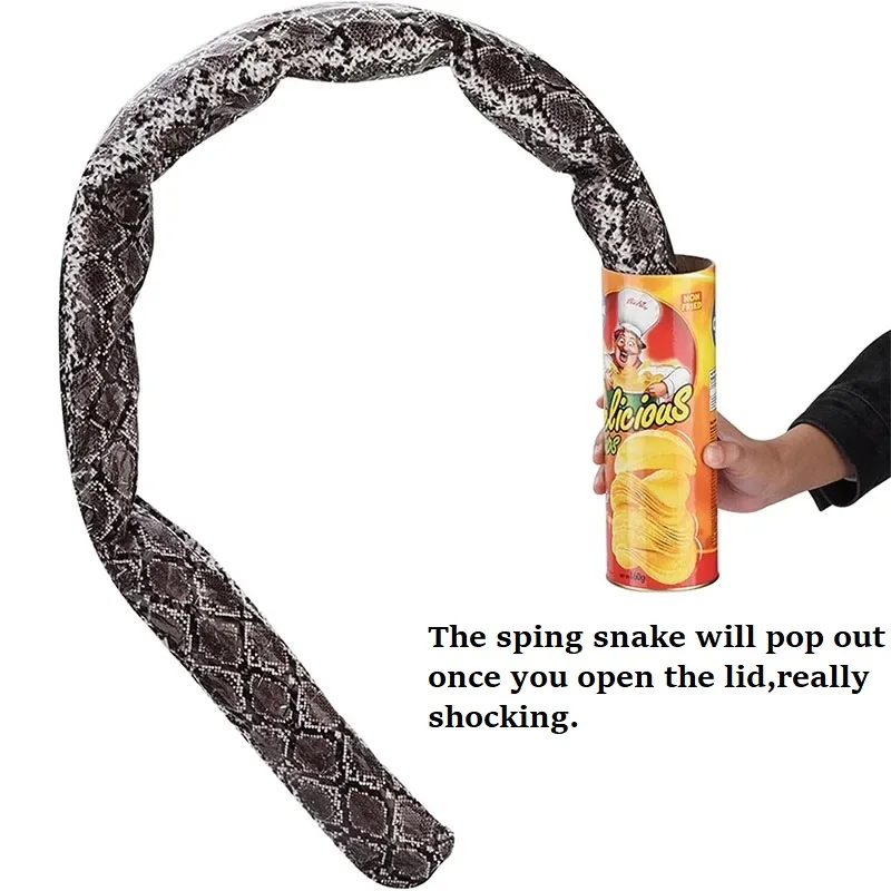 Funny Potato Chip Can Jump Spring Snake Toy Scare Prank Fun Surprise Joke Prank Trick Toy for Kids Party Game Christmas Gift