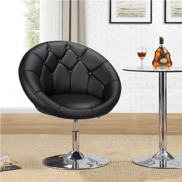 

Modern Tufted Barrel Swivel Accent Chair, Black Faux Leather