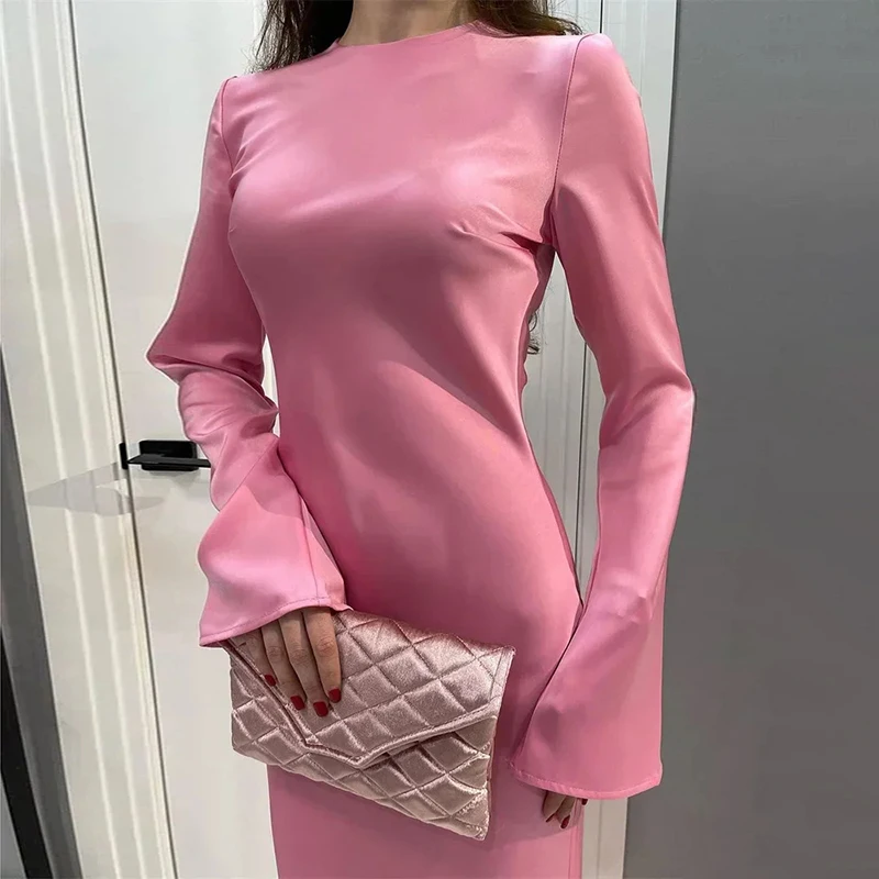 

Women's Satin Fashion Slim Maxi Dress Long Sleeve High Waist Elegant Solid Party Dress Casual Luxury Ladies Autumn Dress