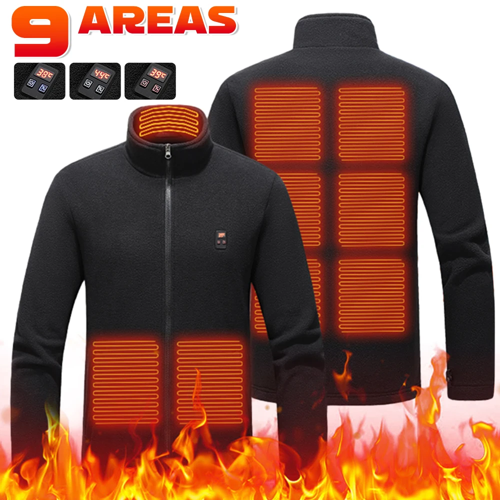 9 Heated Area Men Heated Jackets USB Electric Battery Long Sleeves Heating Jackets Warm Winter Thermal Clothing