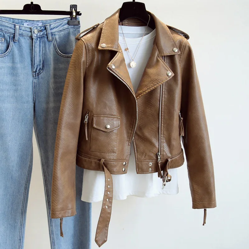 ICON Chaqueta De Piel Sintética Y2k Con Cremallera Y Bloques De Color Estilo Bikercore