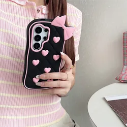Coque de téléphone en silicone doux avec un joli cœur en 3D et un nœud cartoon