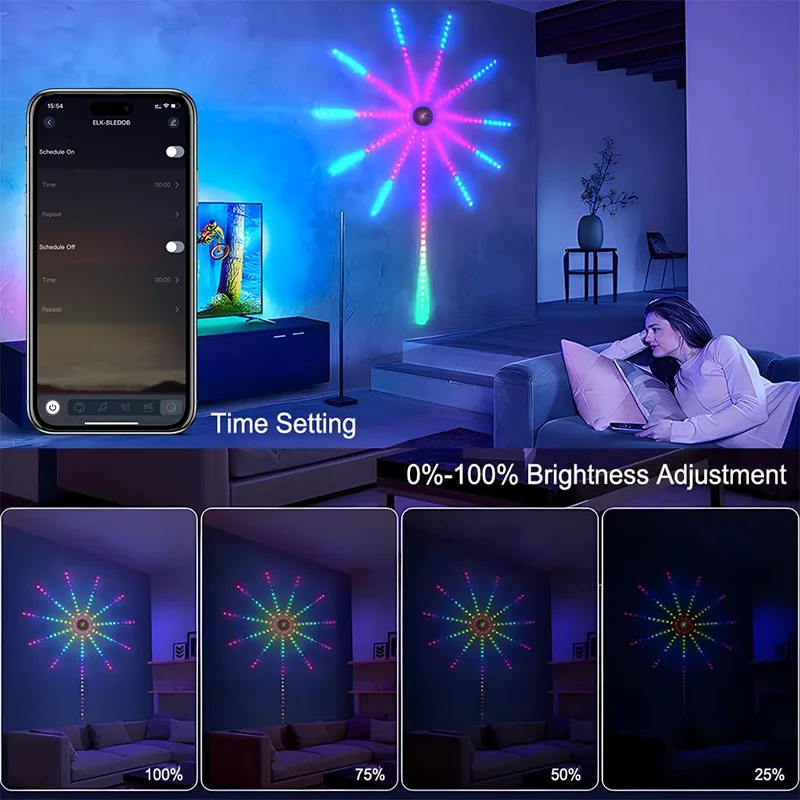 RGBIC Firework Strip Lights LED Bluetooth APP Control Neon Strip USB 5V Changing Smart Lamp Sync Music Bedroom Decor Dream Light