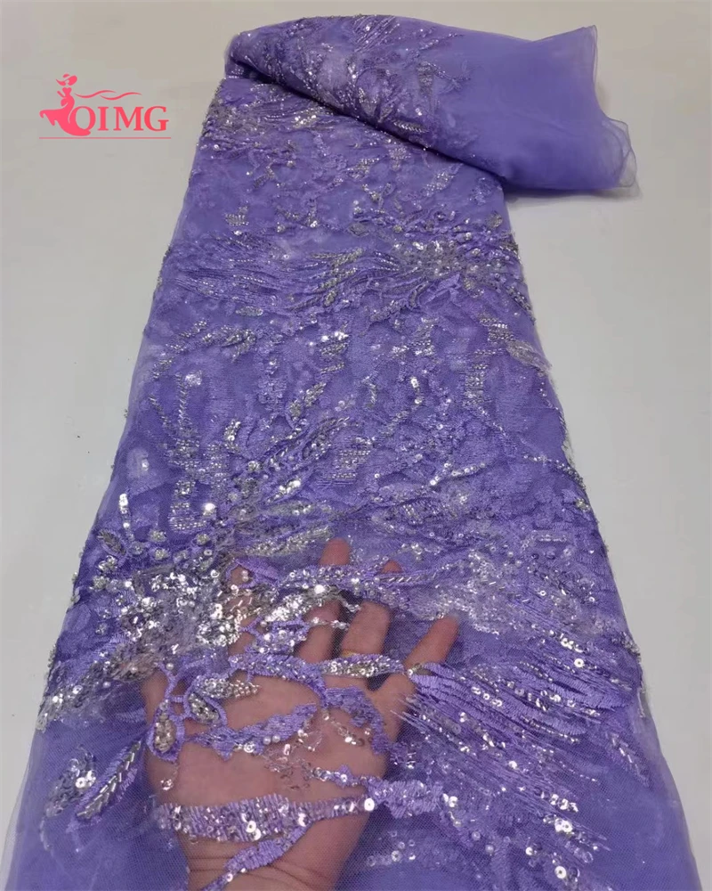 

OIMG 2023 Best Quality Sequin Lace Fabric Beaded Lace Fabric Nigeria Net Lace for Wedding Party African French Tulle Lace Fabric