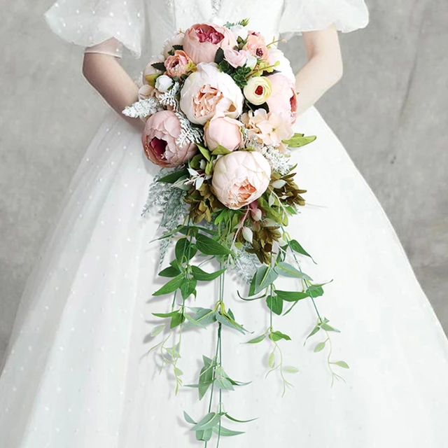 Ramo de novia, ramos de flores de novia, ramos de dama de honor en forma de  gota de agua para boda, ramo de flores artificiales para novia, ramo de