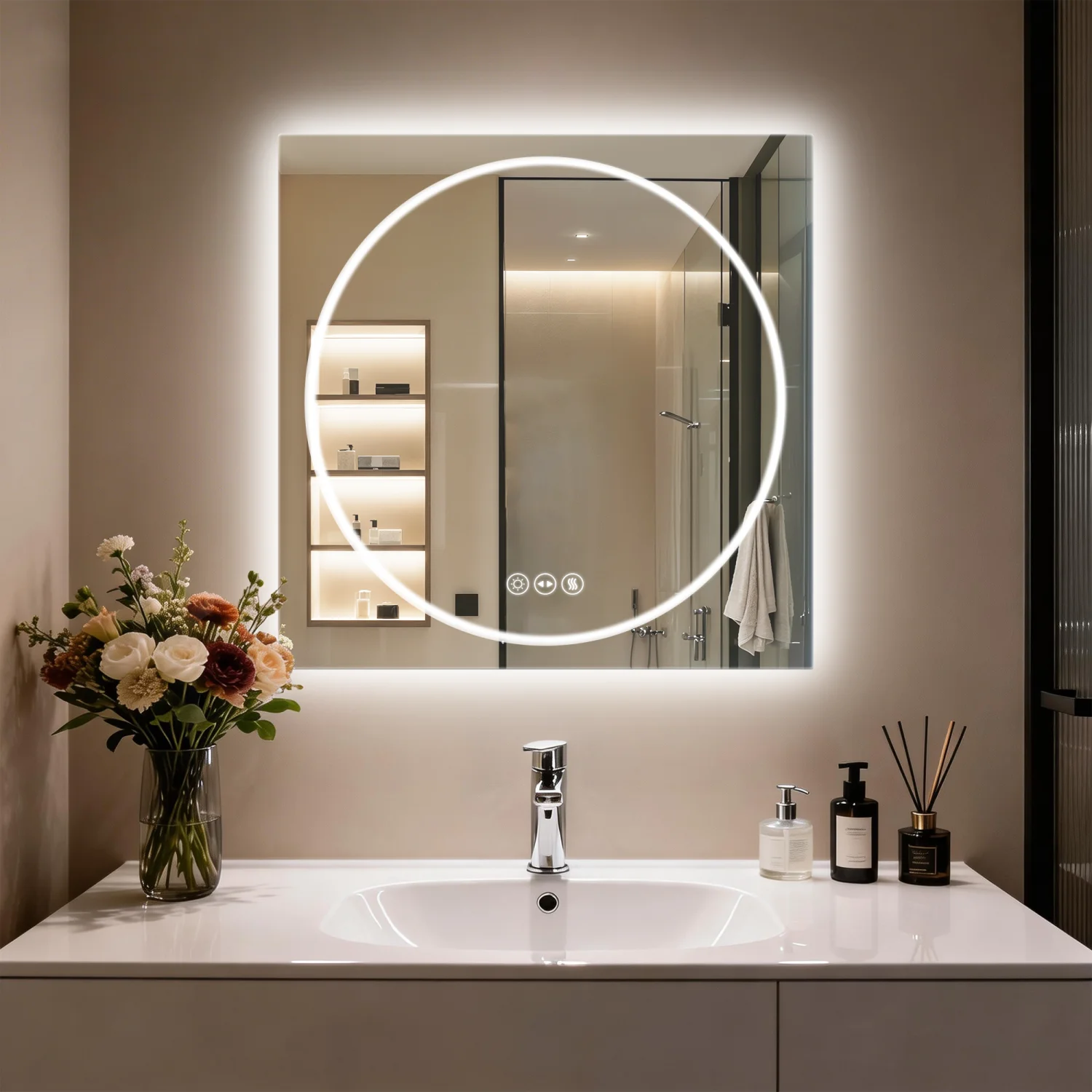 70/80/90cm Tempered Glass LED Bathroom Mirror Vanity Mirror Frontlit and Backlit Makeup Hanging Mirror Dimmable Brightness for Restrooms Bedroom