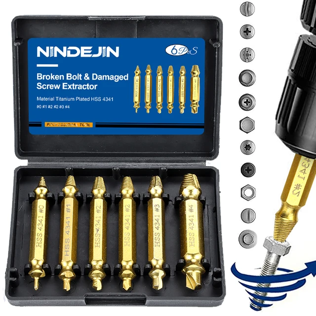 NINDEJIN 4/5/6 pièces extracteur de vis endommagé foret extracteur de foret ensemble de perceuse cassé vitesse de sortie extracteur de boulon outil de retrait de goujon de boulon 1