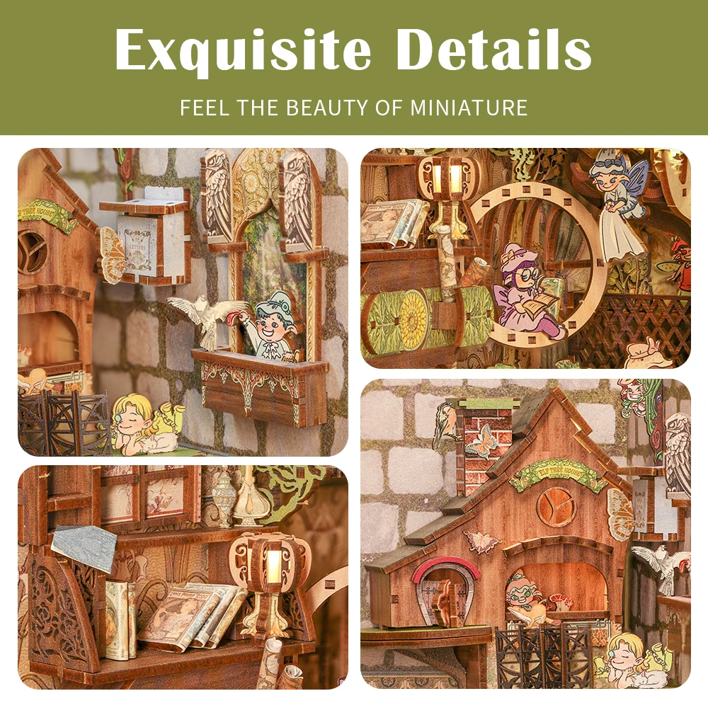 CUTEBEE Gifts Ideas Diy Crafts Book Nook Kit Wooden Doll House with Touch  Light Elven Paradise Miniature Building Model Toys - JianWu Official Store