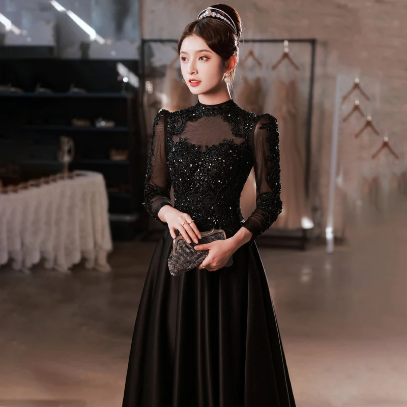 It's Yiiya High Neck Evening Dress Black Zipper Back A-Line Floor Length  Full Sleeves Plus size Woman Formal Party Gowns XC016 - AliExpress 320