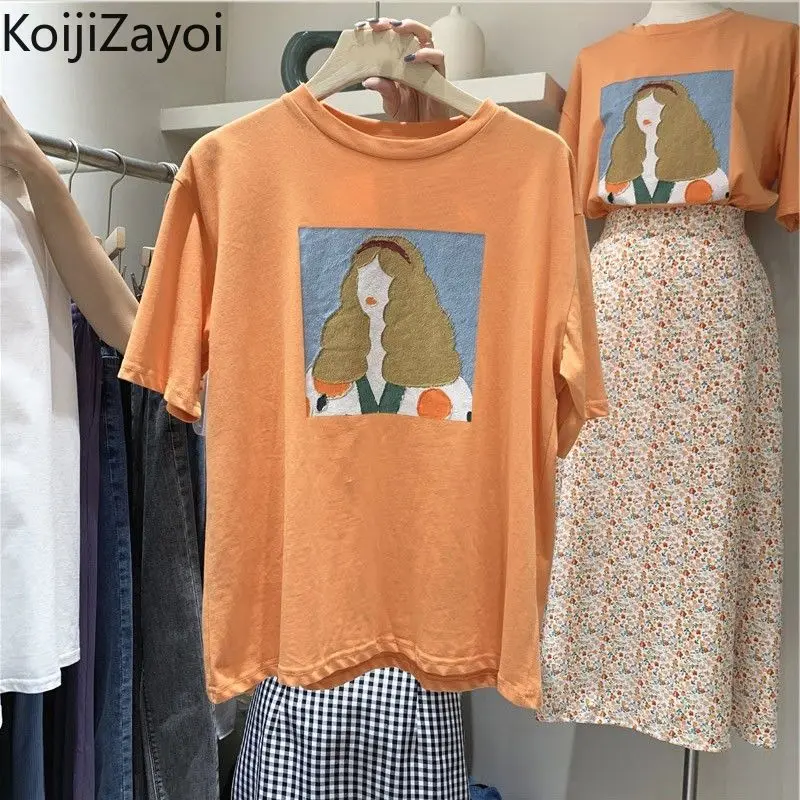

Повседневные женские свободные футболки Koijizayoi с принтом, летняя женская модная футболка с коротким рукавом и круглым вырезом, повседневные универсальные футболки в стиле Харадзюку, 2022