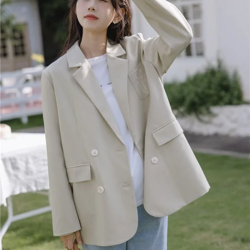 DAYIFUN Casual Blazers Women's Spring Autumn 2024 New Solid Color Long Sleeved Suit Jacket Hong Kong Style High-end Feeling Tops