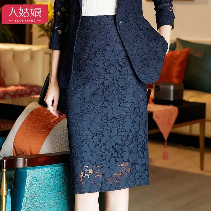 Fashion Summer Black Skirt Lace Mid-Length Skirts 2022 Summer New High Waist Women's Skirt ZipperNavy Bag Hip Skirt Size L-4XL