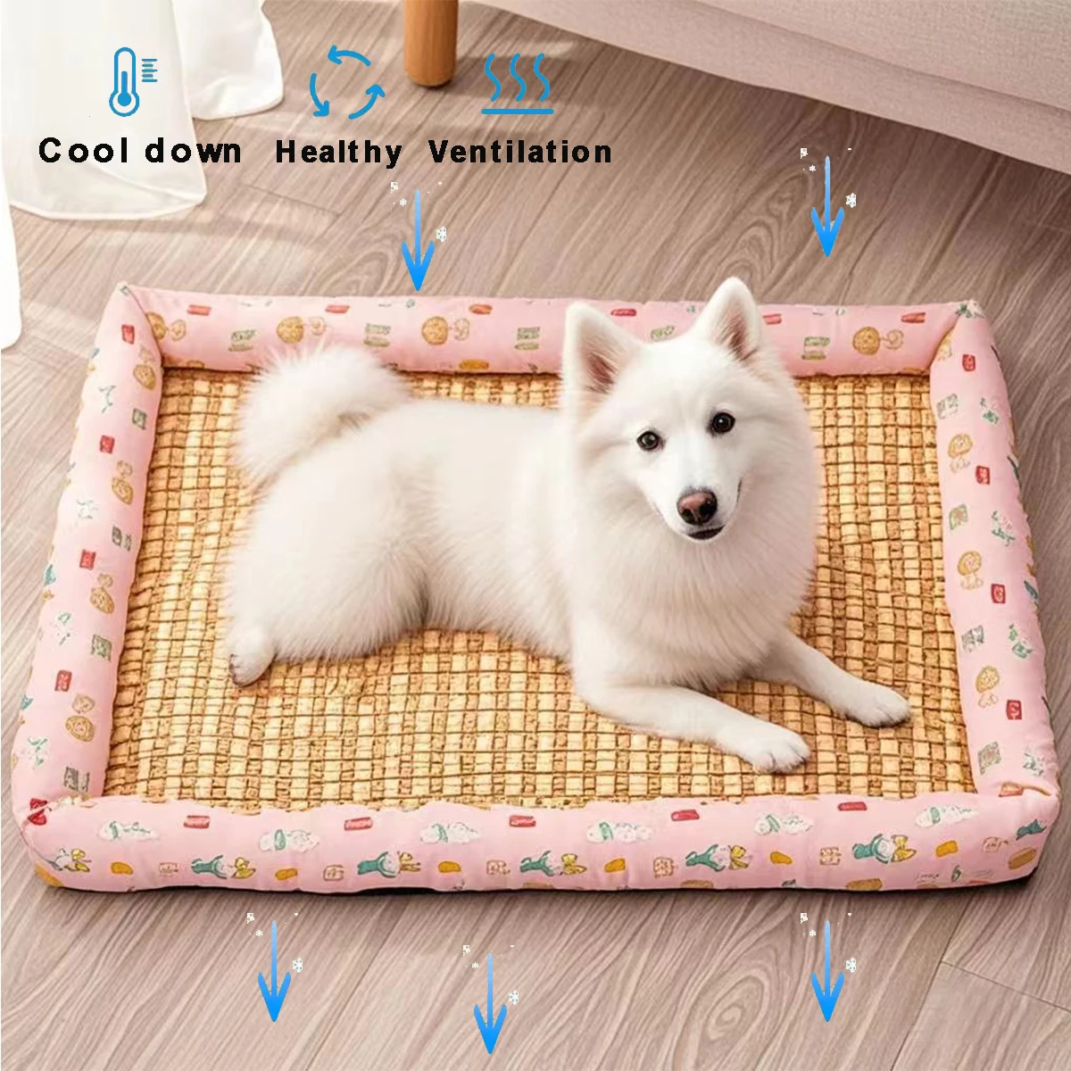 Square Summer Cooling Sleeping Dog Bed for Large Dog Cushion Spring Breathable Antislip Cat Bed bamboo Cat Mat Pet Bed for Dog