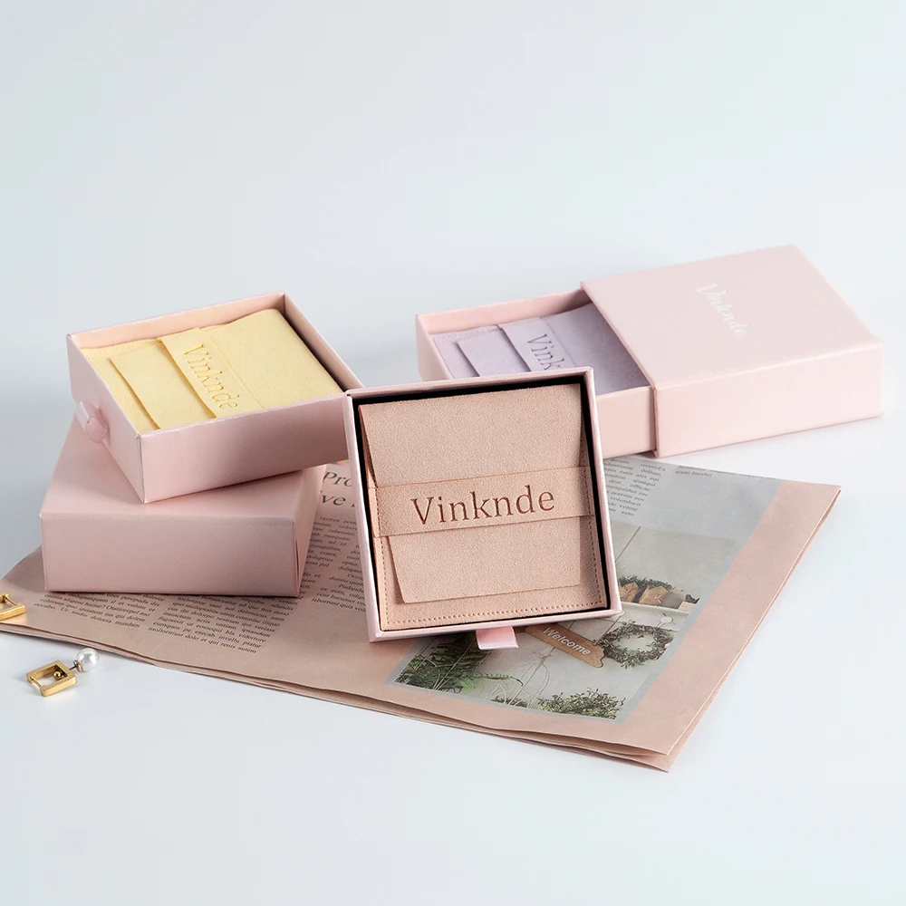 8x8cm Schmuck-Mikrofaserbeutel und 9x9x2,5cm Rosa Schubladenpapierbox für Ringverpackung Geschenkaufbewahrung Beutel Hochzeitsgeschenk – Detail 14