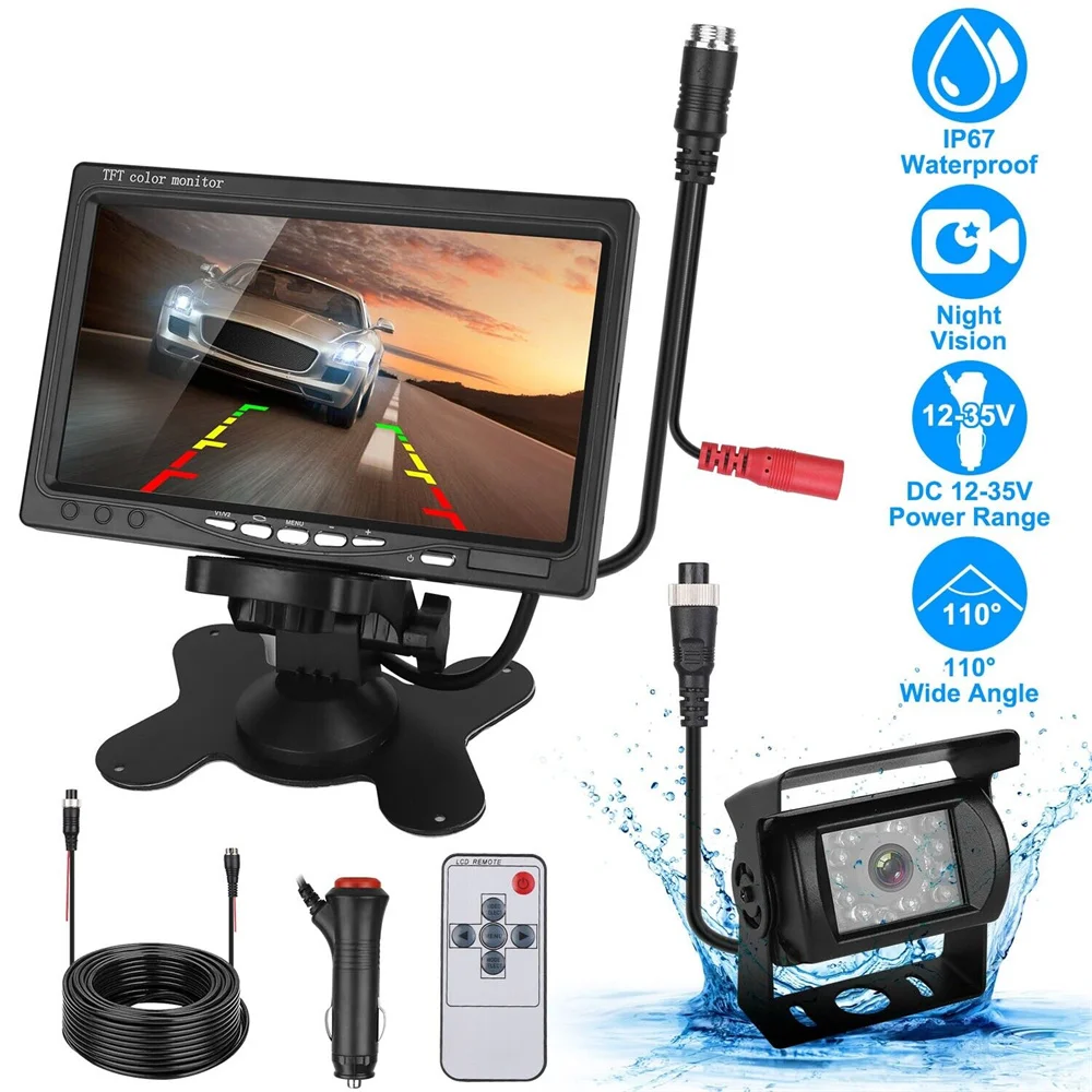 

7-дюймовая Автомобильная камера заднего вида, монитор для парковки грузовика, 9-36 в, HD камера заднего вида с экраном 1024*600, универсальная