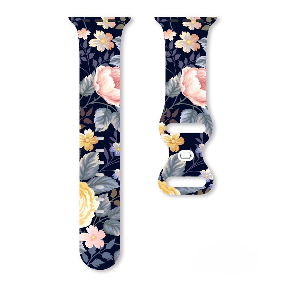 Strap for Apple Watch 10 9 8 7 SE Silicone Flowers Printed Band for iWatch 46mm 44mm 42mm 41mm Watchband Replaceable Bracelet