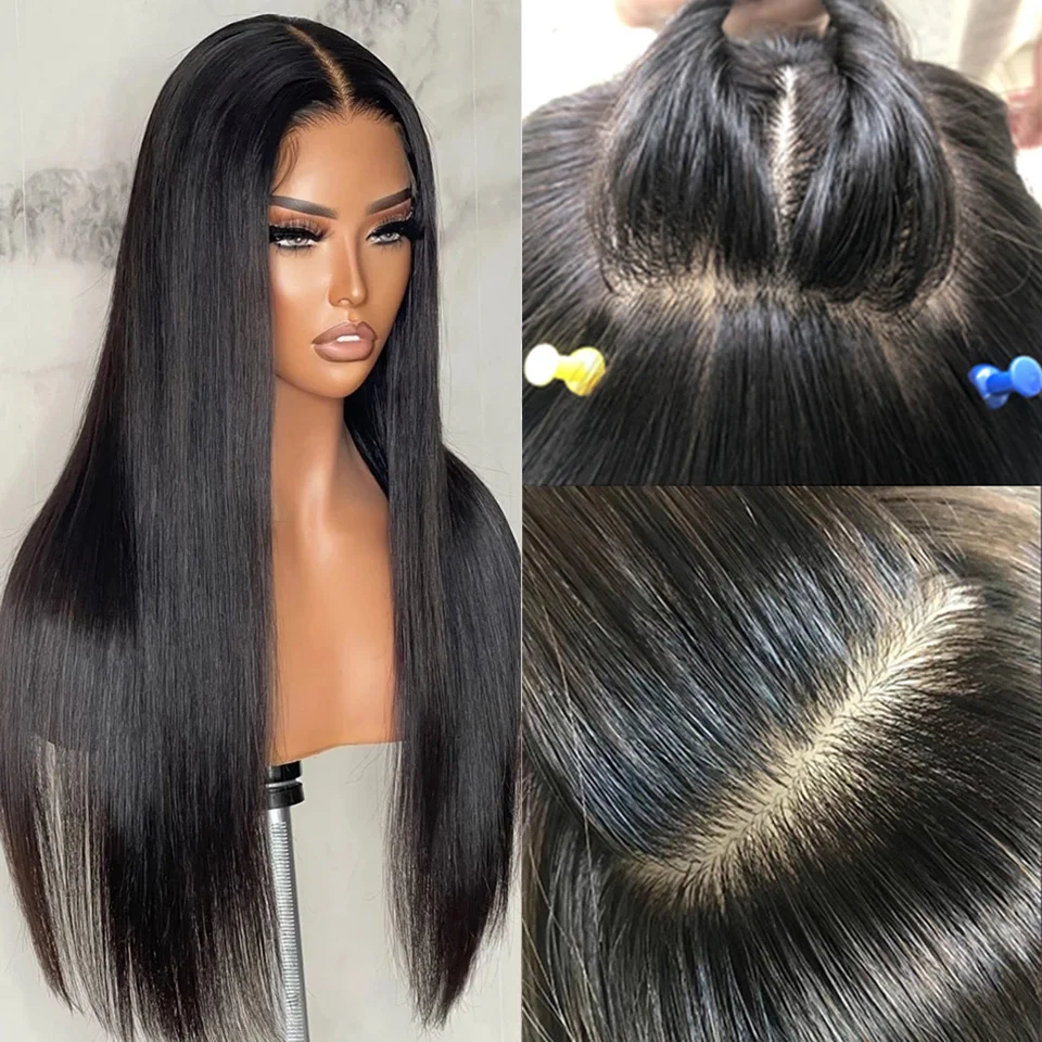 Straight Wig With Bangs Fringe 13x4 Lace Front Human Hair Wig With Women Brazilian Remy Hair Glueless 5x5 Silk Base Closure Wigs