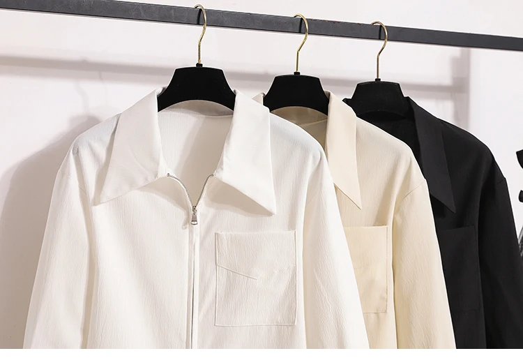 Reißverschluss-Bluse in Übergröße 2026 Frühling Herbst Neue Koreanische Lose Elegante Lässige Weiße Langarm-Bluse Damenkleidung – Detail 5