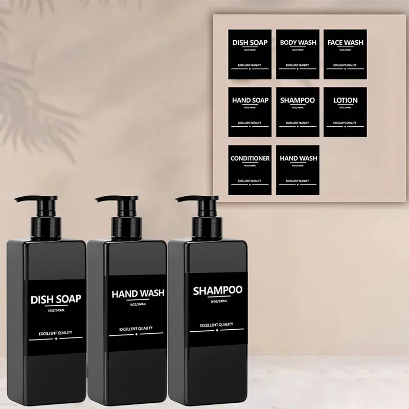 500ML Square Soap Dispenser With Labels Refillable Empty Bottle Bathroom Kitchen Hand Sanitizer Shampoo Conditioner Container