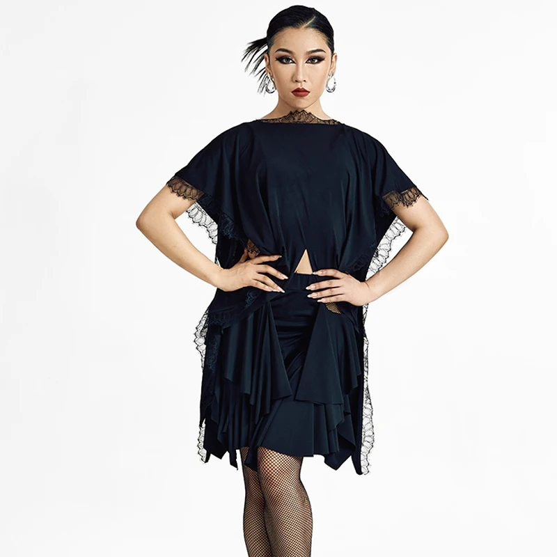 

Новинка 2024, женские костюмы для латиноамериканских танцев, костюмы для выступлений, свободные топы для взрослых, юбки с разрезом, женская одежда для латиноамериканских танцев DN17826