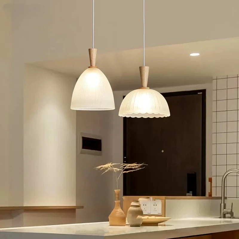 

Dining Room Kitchen Bar Small Glass Chandelier Home Decoration Led Ceiling Pendent Lamp For Shop Bedroom Living Room Wood Light