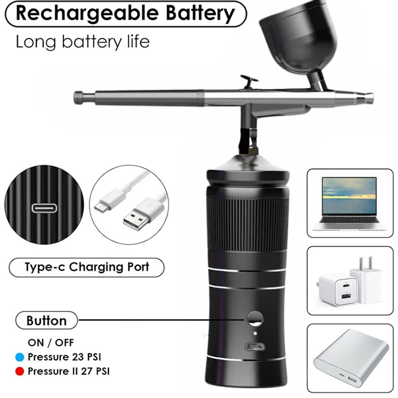 Rechargeable Airbrush Compressor Kit Air Brush Sprayer Gun Water Oxygen Deep Hydrating Machine for Nail Art Tattoo Cake Makeup 3