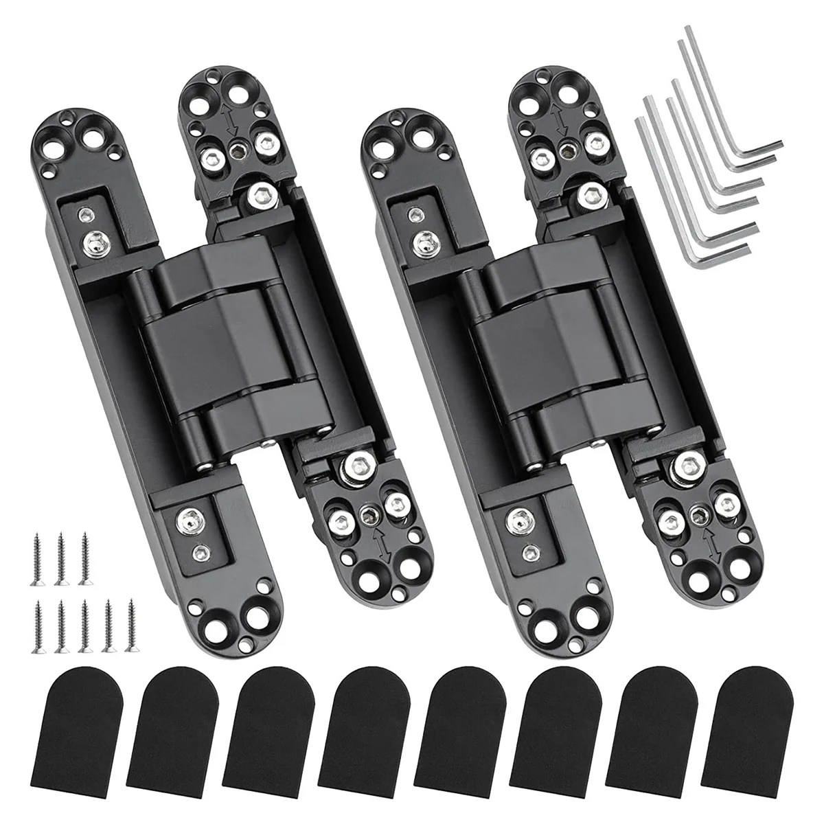 

6Inch Hidden Door Hinges Zinc Alloy Invisible Hinge, 3-Way Adjustable Butt Hinges Concealed Hinges 2 Packs