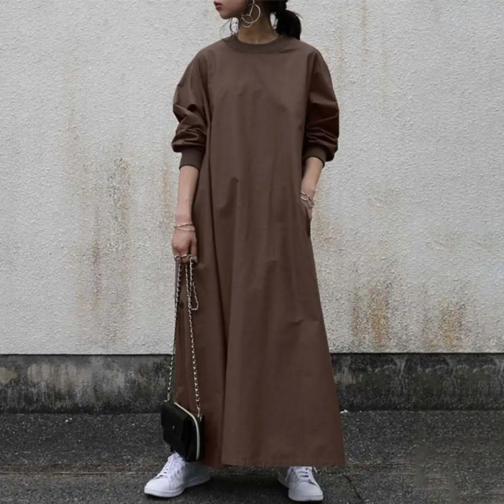 

Elastic Cuff Women Dress Oversized Swing Maxi Dress Retro A-line Style Ankle Length with Elastic Cuffs Soft for Fall Spring Soft