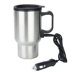 12V Car Heating Cup Car Heated Mug 450ml Stainless Steel Travel Electric Coffee Cup Insulated Heated Thermos Mug