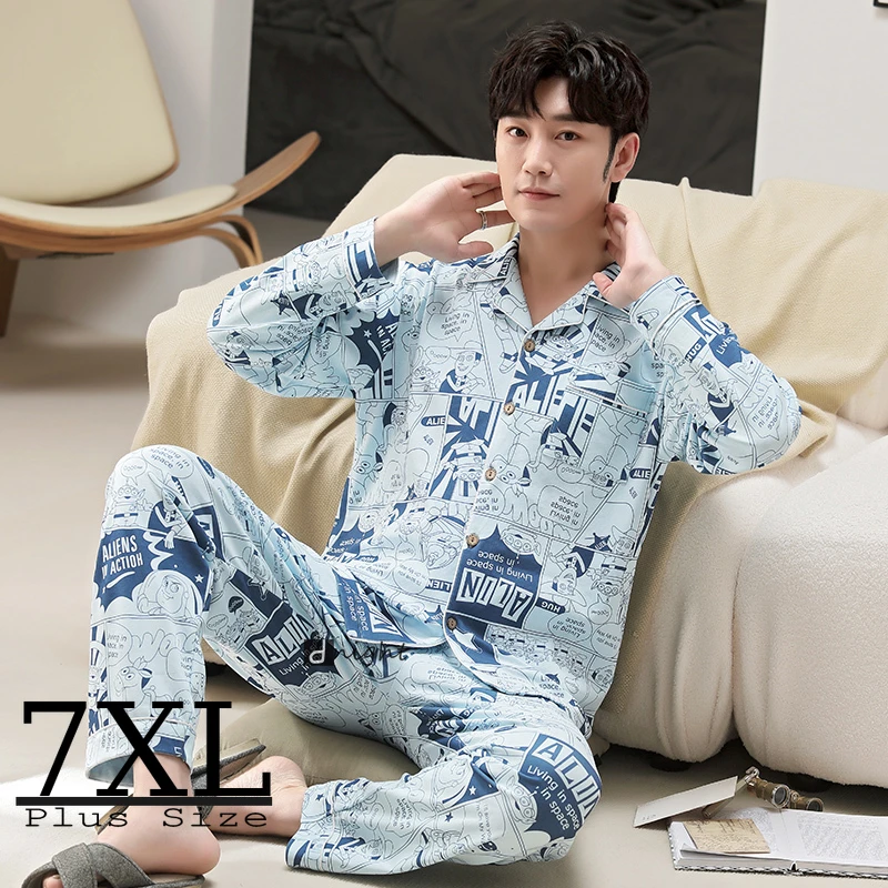 plus size pajama pants 7XL Spring Summer Pajama Sets for Men Long Sleepwear Nightwear Pyjamas Pijama Plus Oversized Home Clothes Men Sleep Lounge Tops silk loungewear