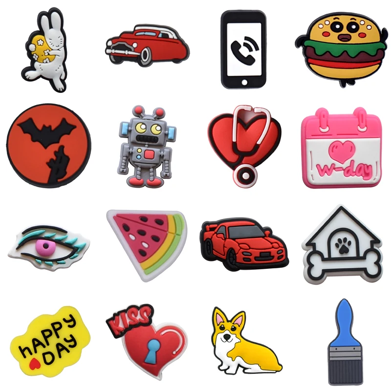 

Sales 1Pcs PVC Shoes Charms Accessories Fit Croc Sandals Wristband Boys Girls Garden Clog Buckle Pins Decorations Party Gifts