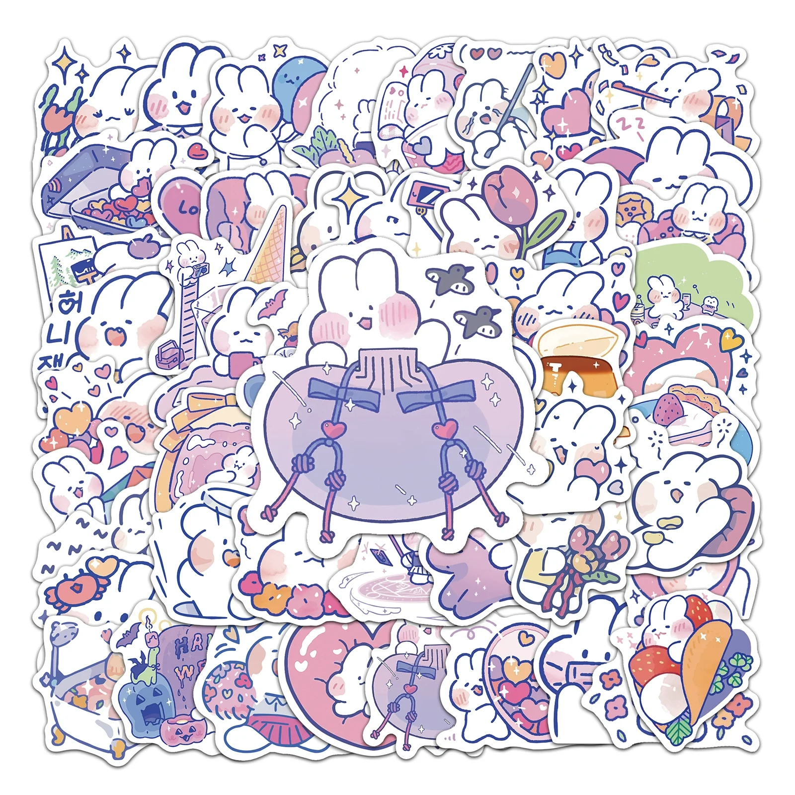 50Pcs Cartoon Anime Soft and Cute Rabbit Stickers Ornament Graffiti Stationery Skateboard DIY Waterproof Child Stickers toy Gift