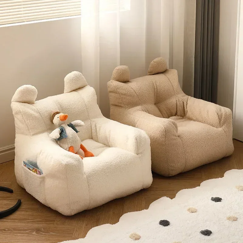 Cute Children's Sofa Baby Reading Lazy Sofa Cotton and Linen Lamb's Wool Fabric Small Sofa Chair Removable and Washable