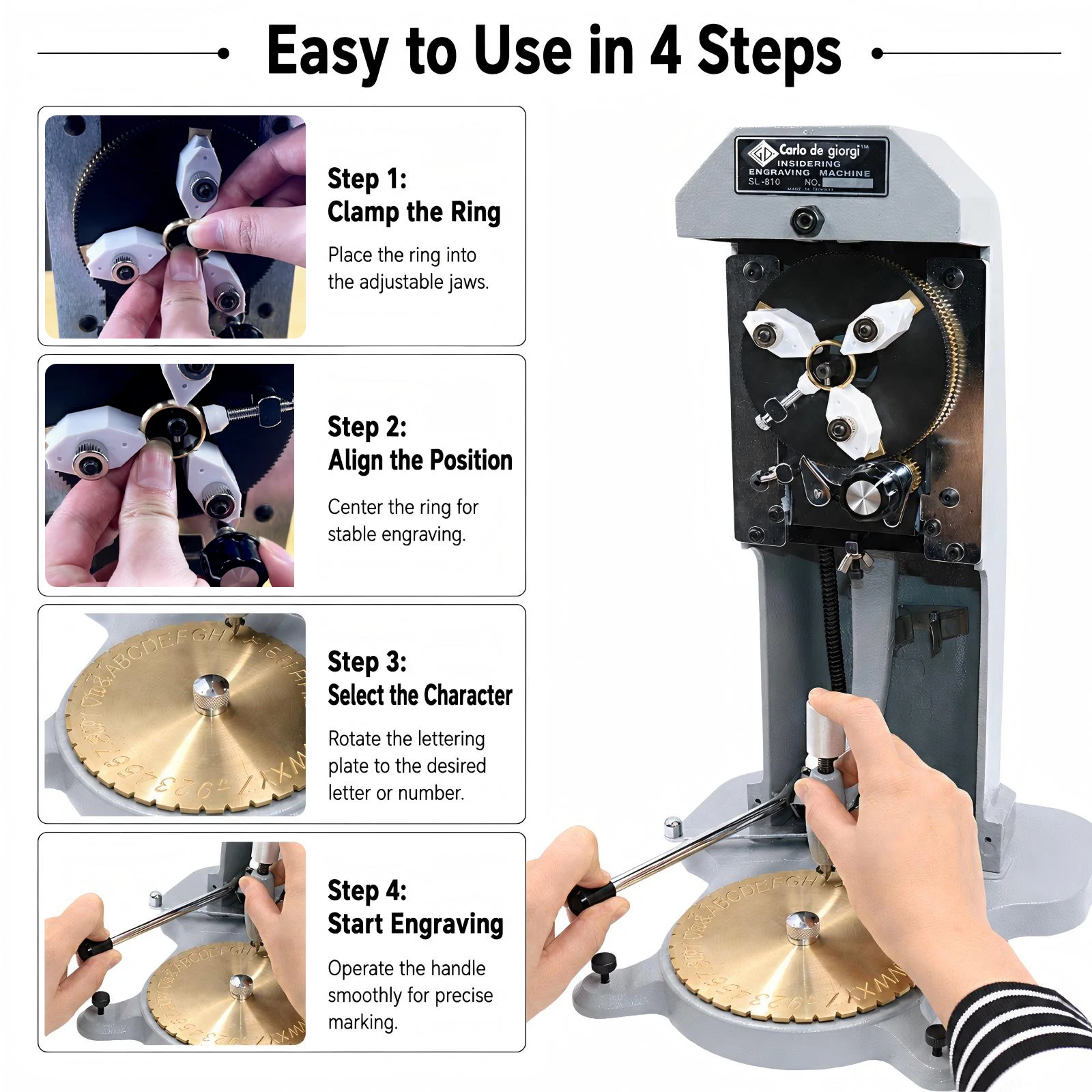 NIUPIKA Inside Ring Engraving Machine Manual Jewelry Engraver with Double Sided Lettering Dial Metal Plotter Tool for Rings SL81