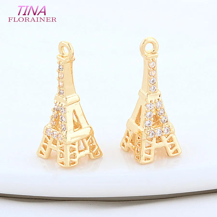 8*20,5 MM 18K Gold Farbe Messing mit Zirkon Turm Charms Anhänger Halskette Ohrringe Schmuck Machen Liefert Zubehör