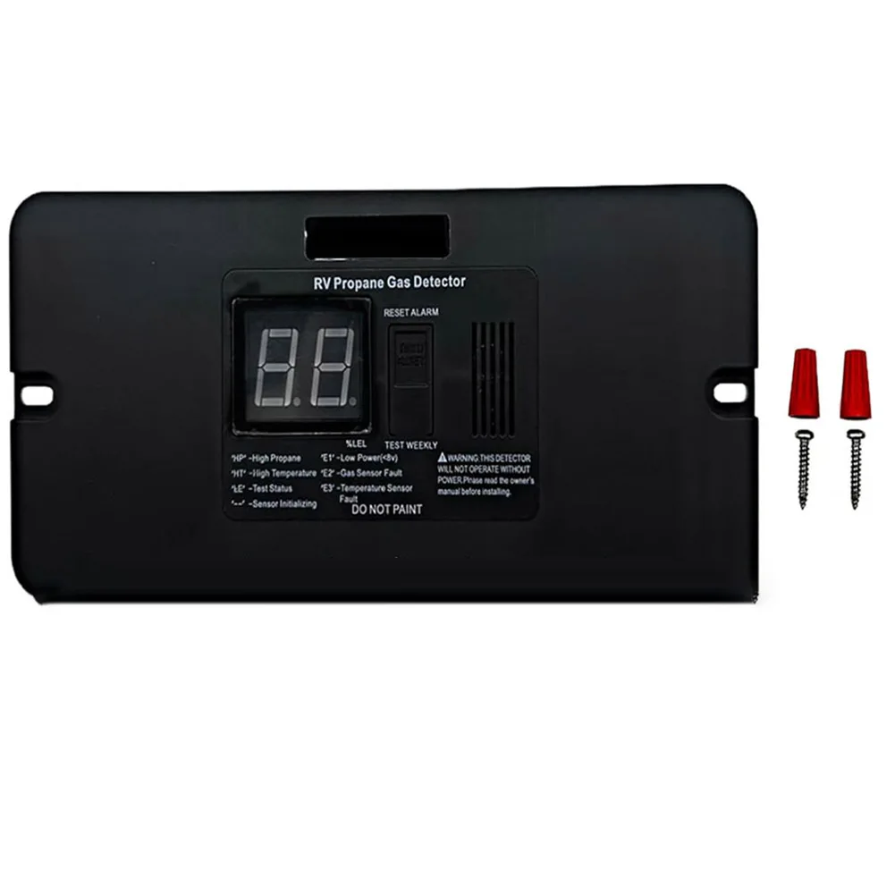 1pc BLACK Digital Trailers RV Propane Gas Detector With 85dB Loud Alarm 12V 18.5*8*3cm Real-Time Display Loud Alarm Auto Part