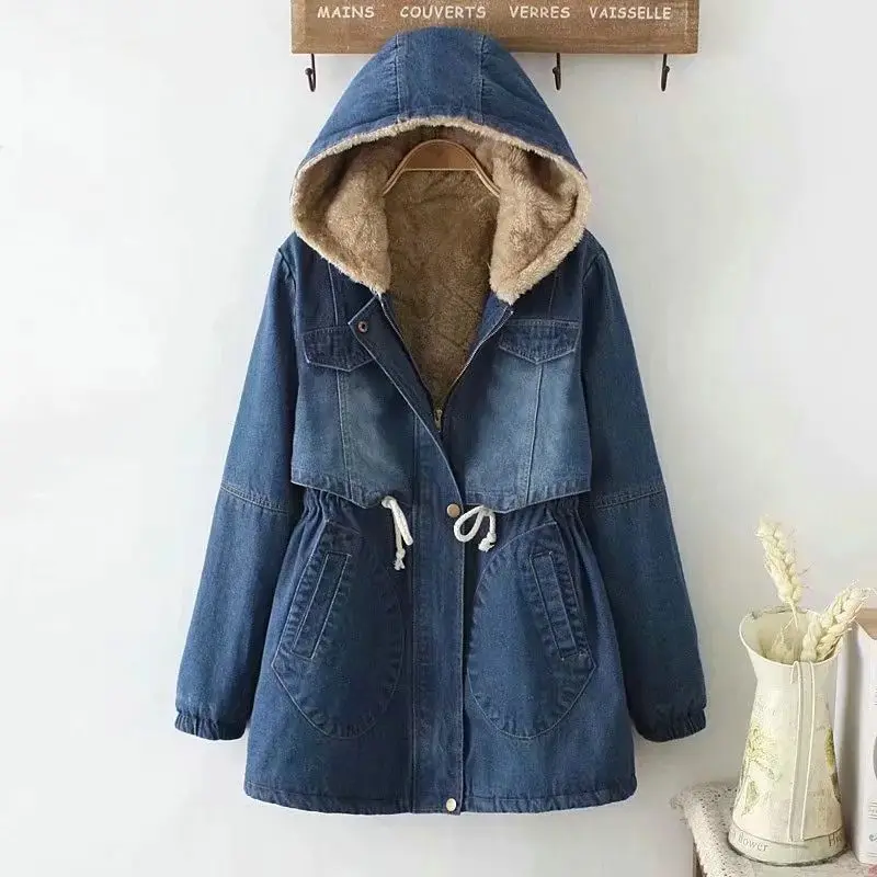 

Denim Letter Jacquard Weave High Street Hood Collar Long Sleeve Women's Jacket Coat Korean Fashion Jackets for Women T528