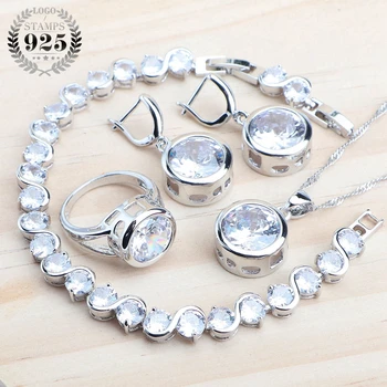 White Zircon Jewelry Sets 925 Sterling Silver Wedding Jewelry Ladies Rings Bracelets For Women Set Earrings Necklace Pendant 1