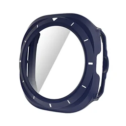 Durable Glass + Case with Tempered HD Film for Smartwatch Protection (Midnight Blue White)