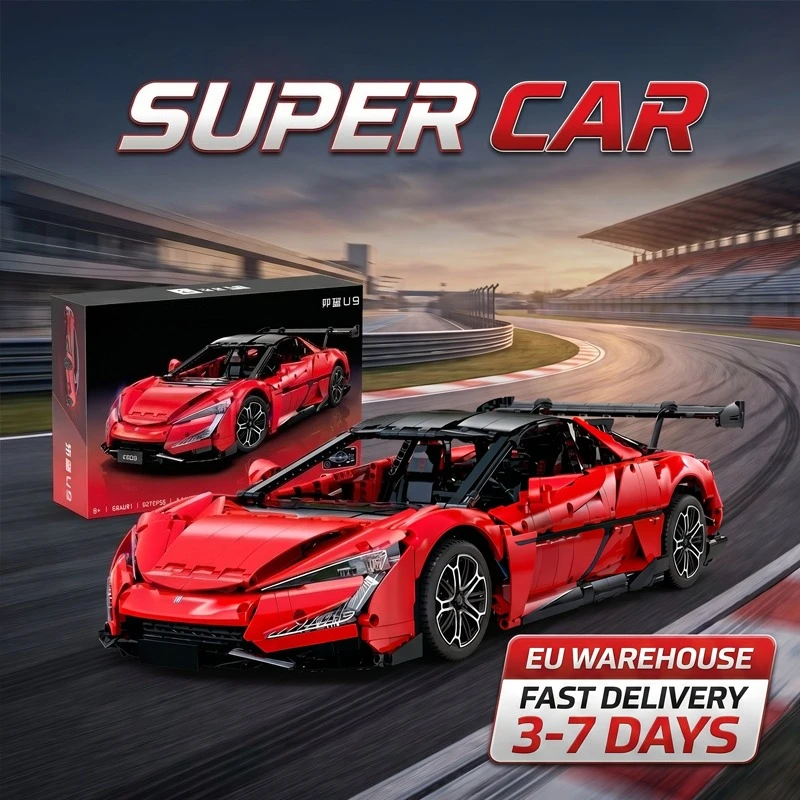 U9 Supersportwagen Technischer Baukasten 1:8 Maßstab Elektrischer Hypercar Konstruktions-Bausteine Modell DIY Montage-Spielzeug für Erwachsene