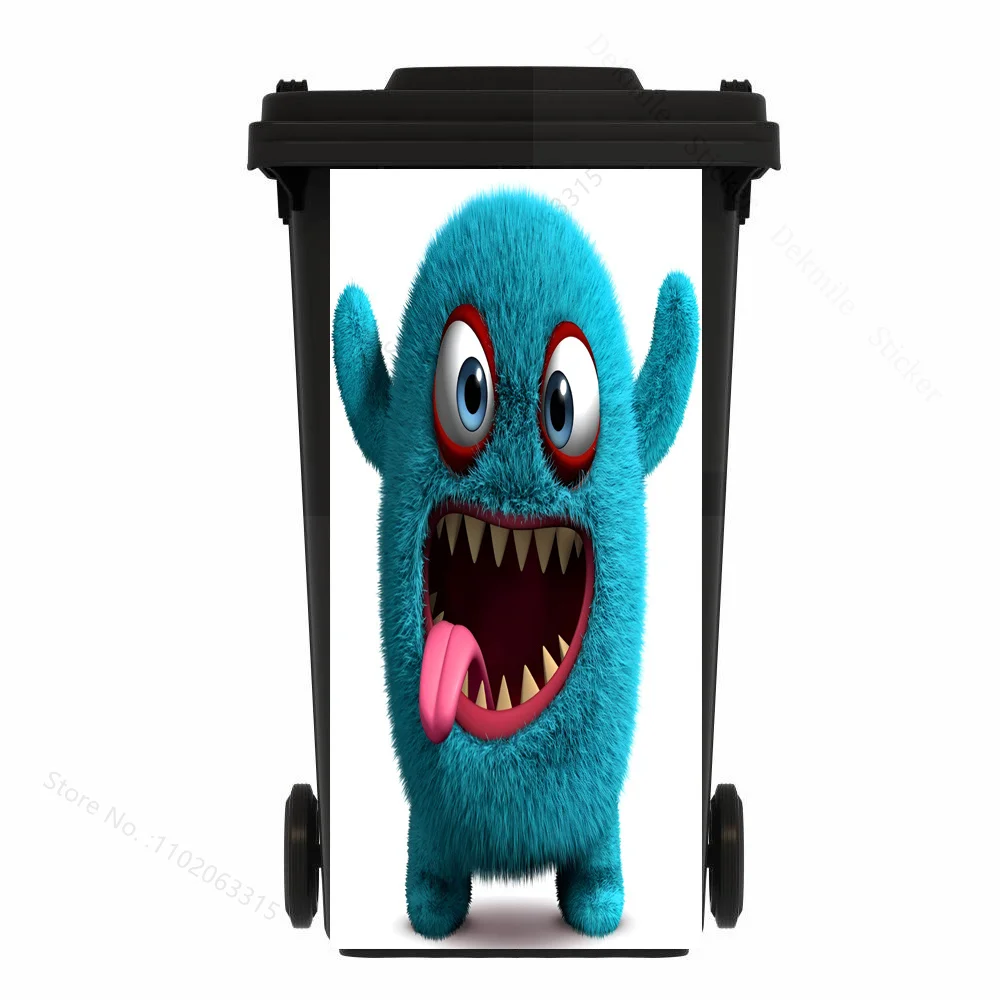Trash Can Sticker Funny Cattle Animal Trash Can Sticker Outdoor PVC Waterproof Stickers Diy Garbage Bin Green Plant Leaves Peel and Stick Decals