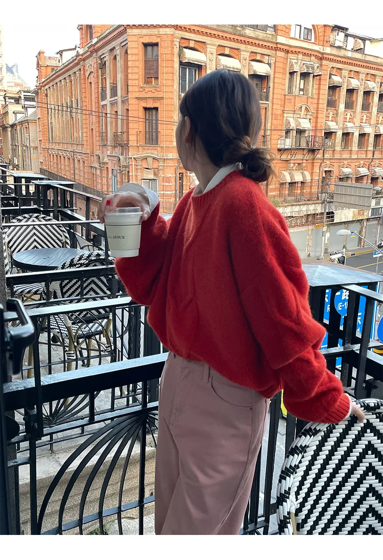 

Autumn and Winter Women's Casual Solid Round Neck Long Sleeve Loose Sweater