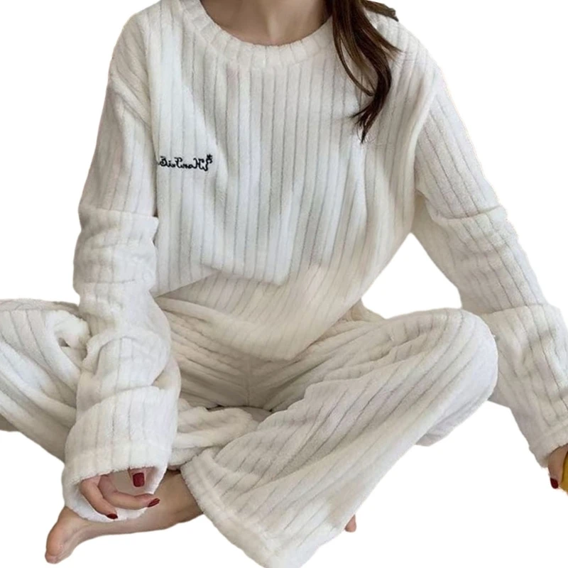 

Stylish Women's Fall Sleepwear Sets Neck Solid Color Long Sleeve Wear N7YE