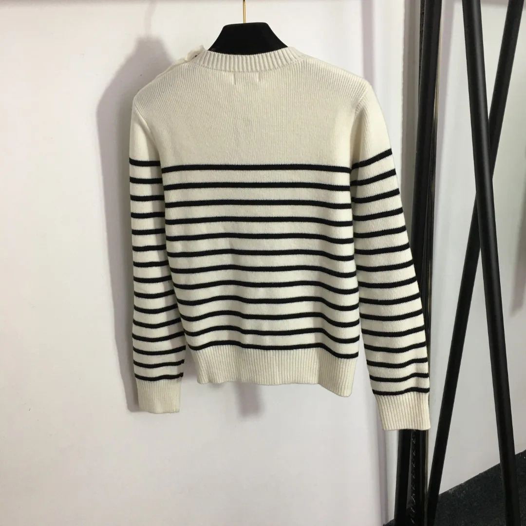 

Shoulder Button Decorated Striped Simple Loose-Fit Wool Pullover Knit Sweater