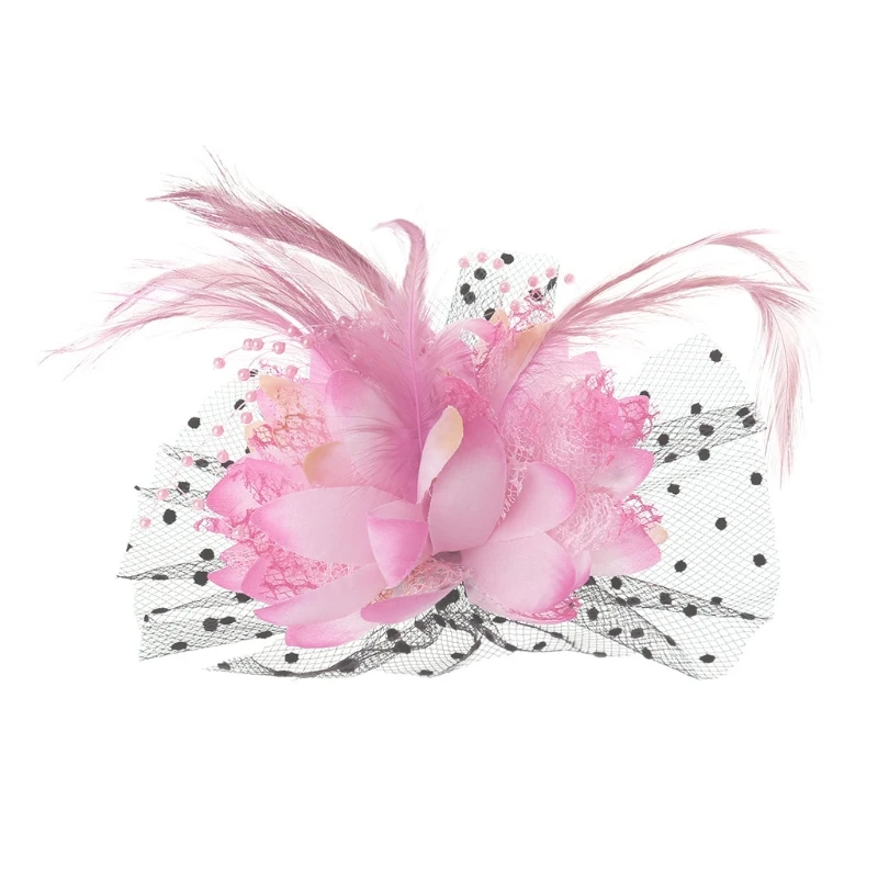 Hair Accessories Fashion Sexy Women Mesh Fascinator Cocktail Tea Party Hat Wedding Church Hair Clip with Feather Flower