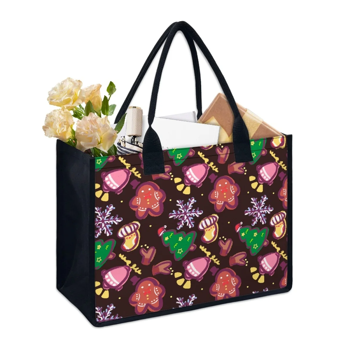 

New Christmas Tree Gingerbread Design Women's Totes Bag Durable Female Shoulder Bags Summer Large Capacity Lady Wedding Handbags