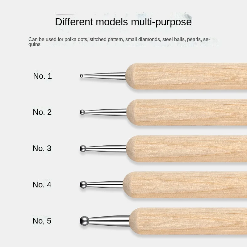 5pc Professional 2 ways Nail Art Dotting Pen Wood Steel DIY Dotting Pens Rhinestones Gem Picker Manicure Tools 3