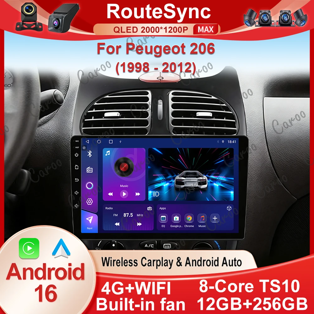 Radio para Auto con Carplay, Reproductor Android de 8 Núcleos, 16 GB, para Peugeot 206 1998 1999 2000 - 2012, GPS, Unidad Principal Multimedia, Estéreo, Video, 4G, Bluetooth 1